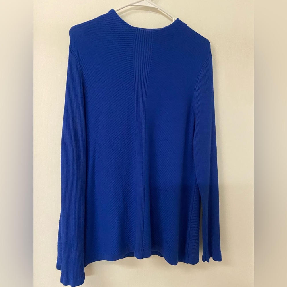 CHICO’S WOMEN'S BLUE RIBBED PULLOVER SWEATER SIZE 2 Large